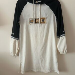 Black and White Hooded Tunic with Embroidery